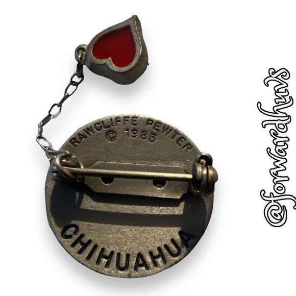 Vintage 1983 Rawcliffe Pewter Chihuahua Pin With Enameled Heart - Picture 9 of 12